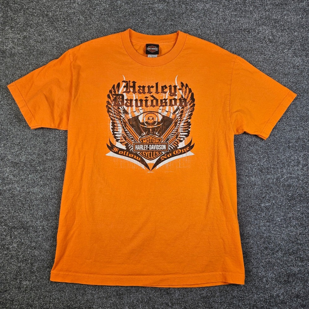 Harley Davidson Graphic T-Shirt Men's L Follow No One Temecula California Orange